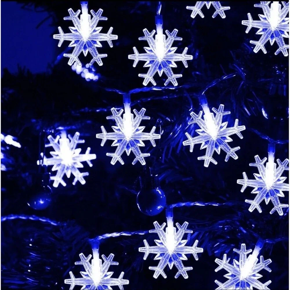 Brand New 100 LED Christmas SNOWFLAKE 25ft String Lights Plug-in 8settings NiB